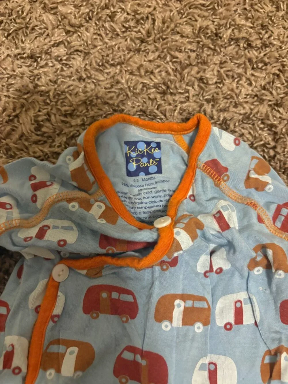 KicKee Pants Long Sleeve Bodysuit 0-3 Months Blue Camper Print Bamboo Viscose